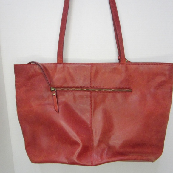 Born Red Leather Double Strap Tote With Tassel Accent Zipper Closure - Picture 6 of 11